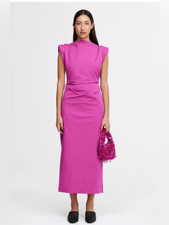 Acler Dresses & Skirts - NWT Acler Bepton Midi Dress in fuchsia pink with boat neck and draped detailing.